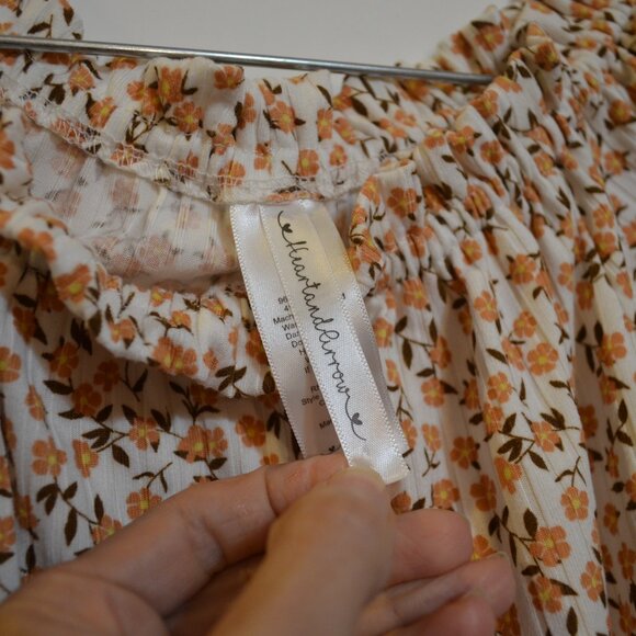 Heart and Arrow Peasant Style Blouse Short Ruffles White-Brown Floral Girls 14 - Picture 2 of 7
